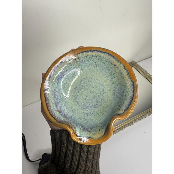 Vintage Studio Pottery Ceramic Blue Green and Brown Spoon Rest , Pottery Stoon - Picture 5 of 10